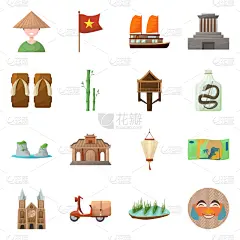 传统,越南,计算机图标,东方人,红色,纸,木制,国内著名景点,设计,收集