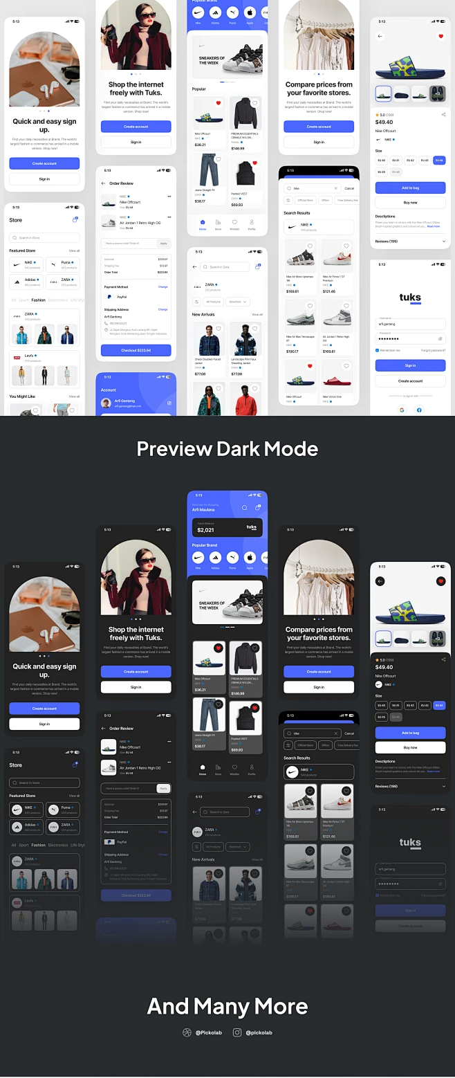 欧美极简主义高端品牌移动商城手机商店APP界面UI素材 Tuks - E-Commerce App UI Kit-花瓣网
