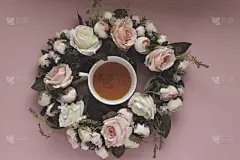 茶,玫瑰,茶杯,粉色背景,牡丹,饮料,贺卡,背景分离,杯,浪漫