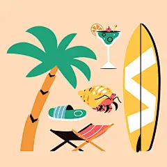 夏日夏天海边旅游度假海滩冲浪玩水人物风景插画海报Ai设计素材-淘宝网