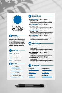 蓝色商务风英文简历PSD-众图网