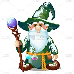 老巫师的帽子和魔术棒隔离在白色背景。海报样品，派对节日邀请函，节日贺卡。矢量卡通特写插图.