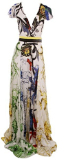 Roberto Cavalli Cap Sleeve Deep V Print Dress in Multicolor (multi) | Lyst