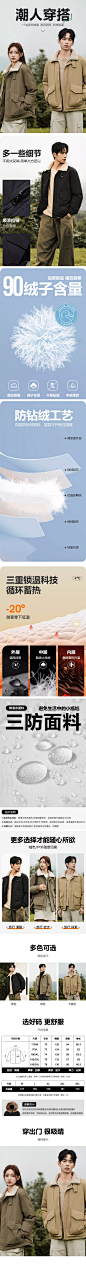 【羊羔绒领】雅鹿翻领羽绒服男冬季短款2023新款加厚户外工装外套