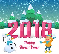 创意2018年雪人和男孩贺卡矢量图