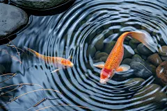 争食虫饵的水池中锦鲤摄影图片