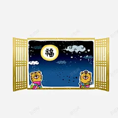 卡通穿着韩服看着窗外的情侣猫素 免费下载 页面网页 平面电商 创意素材
