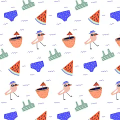 夏季暑假夏天可爱西瓜椰汁短裤夏日装饰无缝拼接图案素材 Summer Patterns
