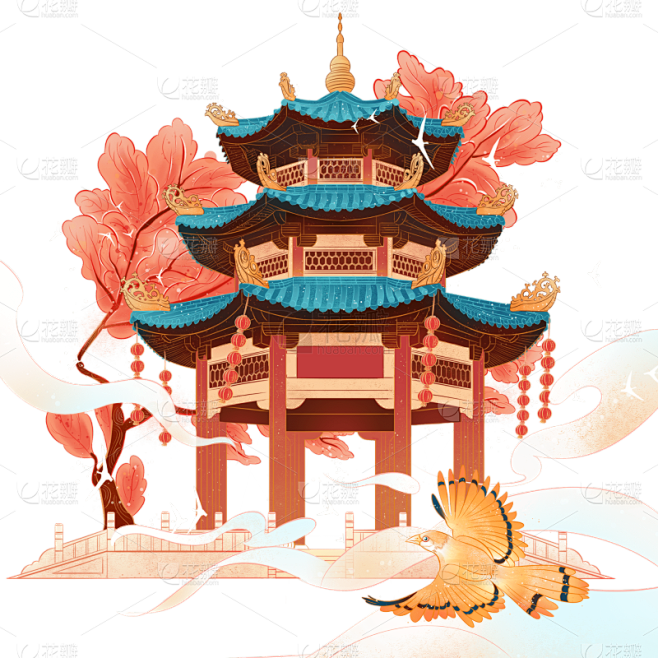 中国风建筑贴纸-亭子