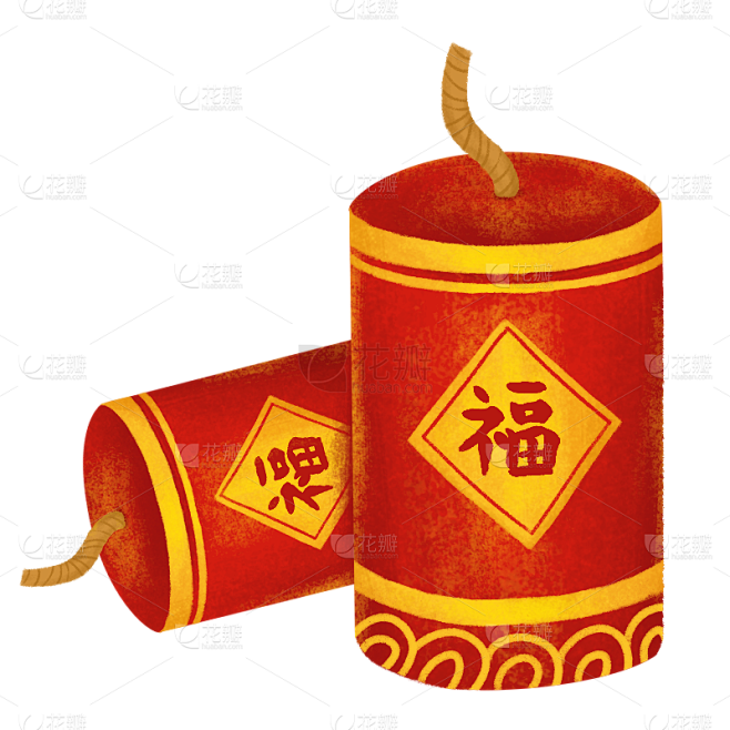 春节手绘卡通风插画-鞭炮