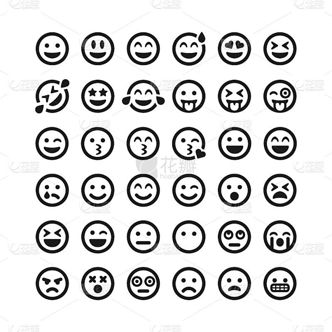 向量表情的集合。Emoji集。微笑黑色线性图标孤立。矢量插图EPS 10素材-花瓣网