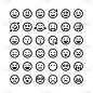 向量表情的集合。Emoji集。微笑黑色线性图标孤立。矢量插图EPS 10