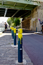 LEGO Spray Paint on Parking Bollard - JOQUZ : French street artist Le Cyklop and his LEGO spray paintings on parking bollards.