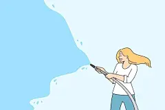 水管浇水的女人描边插画矢量图设计素材