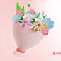 花束花朵3D物品PNG元素C4D