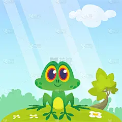 青蛙,动画片,可爱的,香蒲,动物,牛蛙,爬行纲,奇异的,吉祥物,坐