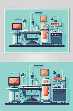 AI数字艺术扁平风医院手术室场景医疗插画