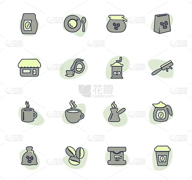 Coffee icons set素材-花瓣网