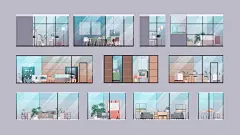 现代办公室室内场景插画矢量图设计素材