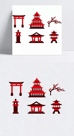 红色寺庙建筑矢量|卡通,剪贴,剪影,灯塔,庙宇,红色,&nbsp;梅花,&nbsp;卡通庙,卡通元素,手绘/卡通