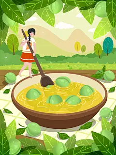 唯美黄绿高端大气创意清新芒种插画