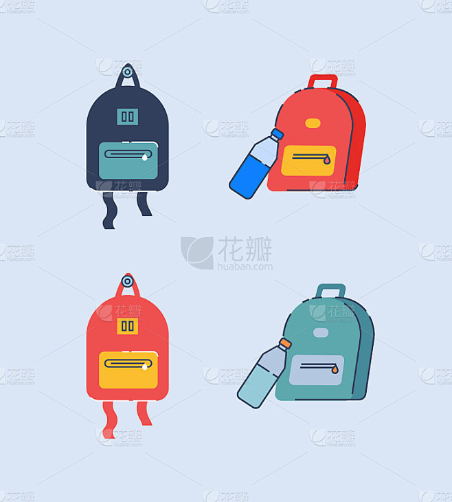 背包半平面RGB彩色矢量插图集