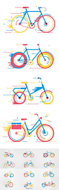 #插画#Daniel González，智利插画师、平面设计师，“Bicicletas” (bicycles)是他最近的一个插画作品系列，描绘了各式自行车在运动中的流线型外观，用色亮丽多彩，充满趣味性，你能看出来分别代表了哪些品牌的自行车么？http://t.cn/z8dUEQc