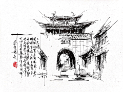 ryrttikl采集到钢笔速写-建筑,概括