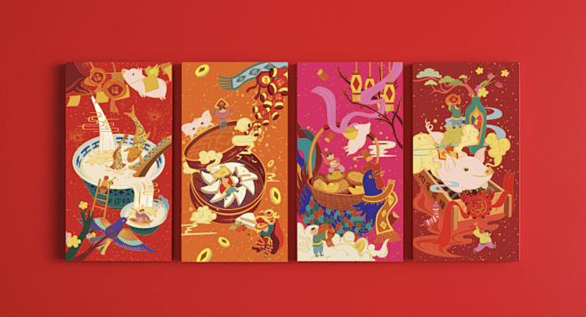 顺德美食图鉴|新年红包插画设计-古田路9...