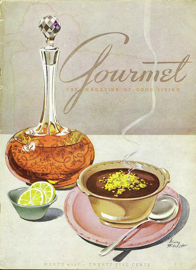 美食杂志Gourmet的复古封面，深夜里...