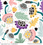 Seamless hand drawn floral pattern in pink  mint black colors. Great for fabric and textile. Vector Illustration