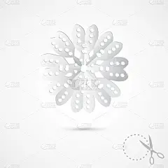 灰色背景上的纸雪花。3D折纸纹理。手工，剪纸用剪刀。为新年和圣诞节准备的老式业余爱好。