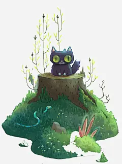 站在树桩上的小猫高清素材 创意插图 小猫 插画 站在树桩上的小猫 免抠png 设计图片 免费下载