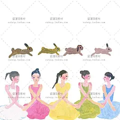 [h6]小清新森系少女小兔动物生活插画手账贴纸店铺装修配图素材-淘宝网