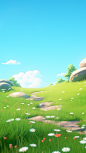花瓣素材_春天春日3D立体卡通感春季户外旷野花田场景背景图片素材_193383229