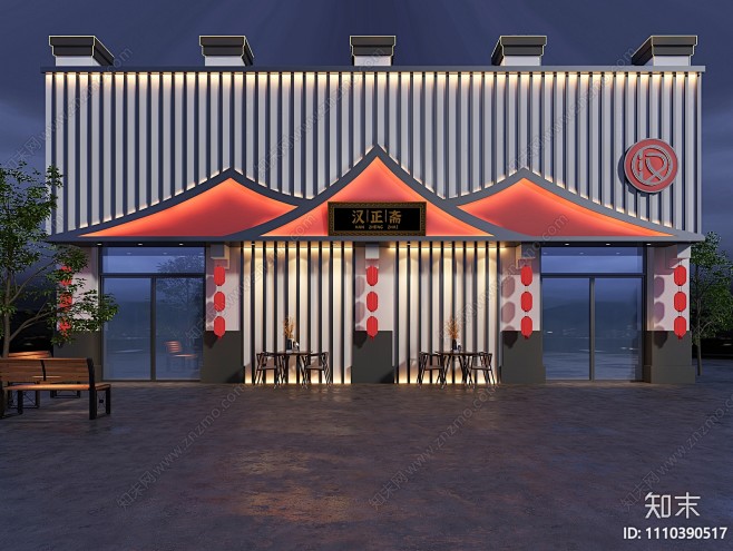 新中式中餐厅门头3D模型下载【ID:11...