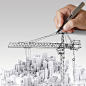 吊车 绘画 设计 建筑 大楼 城市 工地 卷扬 3D 3d