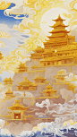 千库网_中国风天上宫阙国潮金色宫殿建筑_插画编号194086