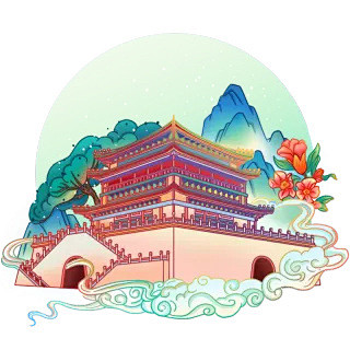 春节国庆中国风建筑-安钟鼓楼