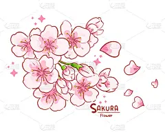 樱花枝手绘卡通艺术插图