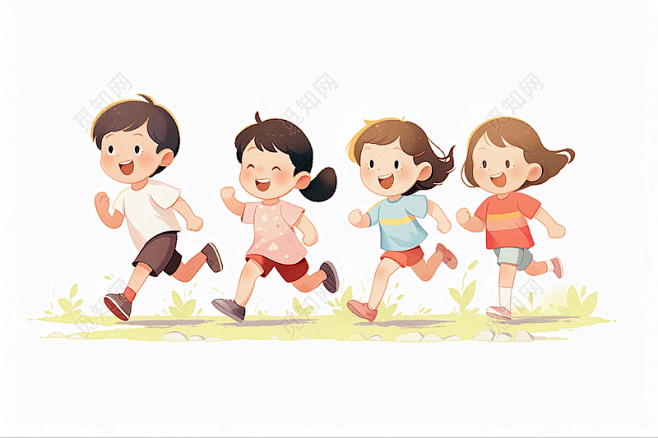 儿童运动赛跑卡通插画ai绘画 - 觅知网