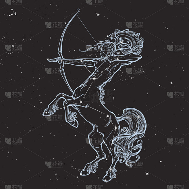 半人马座,后腿站立,夜晚,背景,拿着,弓箭,天空,射手座,自然,绘画插图