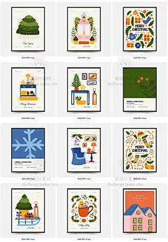 手绘清新圣诞节装饰插画家居文创艺术挂画海报画芯ai矢量设计素材-淘宝网