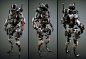 Planetside 2 - Nanite Systems Combat Unit (Black Ops), Ranulf Busby | Doku : Concepted, modelled, rigged and textured the 5 class variants for the Black Ops faction.  All share a single 2048 texture set.  In addition to this, I also modelled, rigged and t