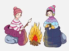 冬季旅行篝火插画图片大小2703x2000px 图片尺寸940.4 KB 来自PNG搜索网 pngss.com 免费免扣png素材下载！杯子#冬季旅行#篝火插画#黄色的火苗#卡通手绘#烤火#两个小女孩#木头#烧烤#水杯#玩耍#