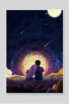 七夕情人节手绘插画单身狗快乐海报