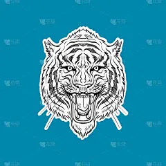 吉祥物标志虎头手绘草图。贴纸设计模板。t恤印刷项目。艺术作品矢量插图为时尚产业。