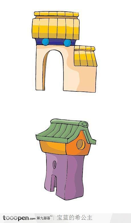 中国风卡通建筑-门洞