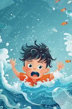 珍爱生命儿童意外落水插画