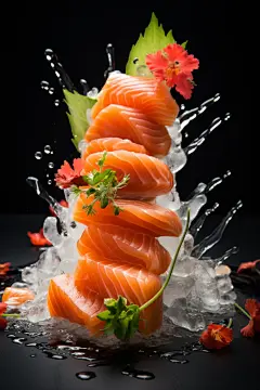 汁水鲜美的日式料理三文鱼摄影图片